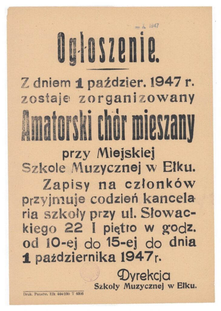 treść starej ulotki drukowanej na pożółkłym papierze