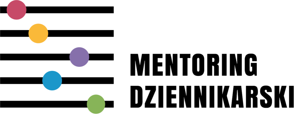 kolorowe kulki na pięciolinii. obok nich napis Mentoring Dziennikarski