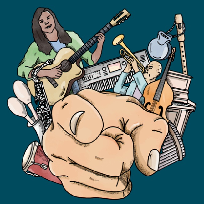 grafika ozdobna o instrumentach