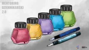 grafika kolorowe kałamarze i dwa pióra