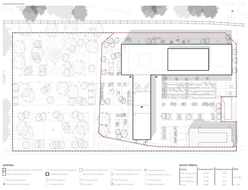 Projekt zagospodarowania terenu wokół Filharmonii im. Wojciecha Kilara w Bytomiu.