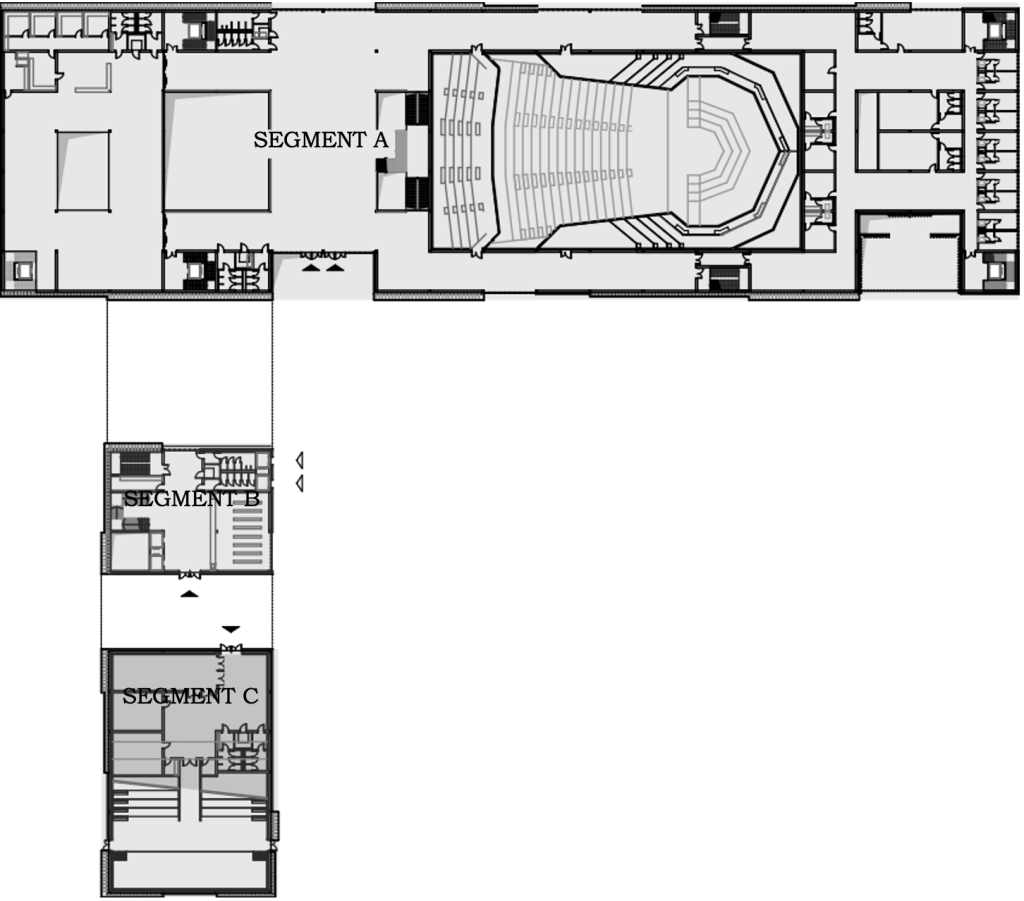 Schemat obrazujący podział projektowanego obiektu na segmenty. 